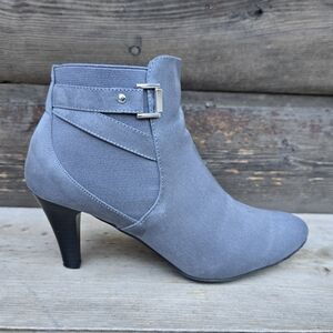 Dexflex Comfort Terri, Gray Vegan Suede, Stacked Heel, Comfort, Dress Bootie 8M